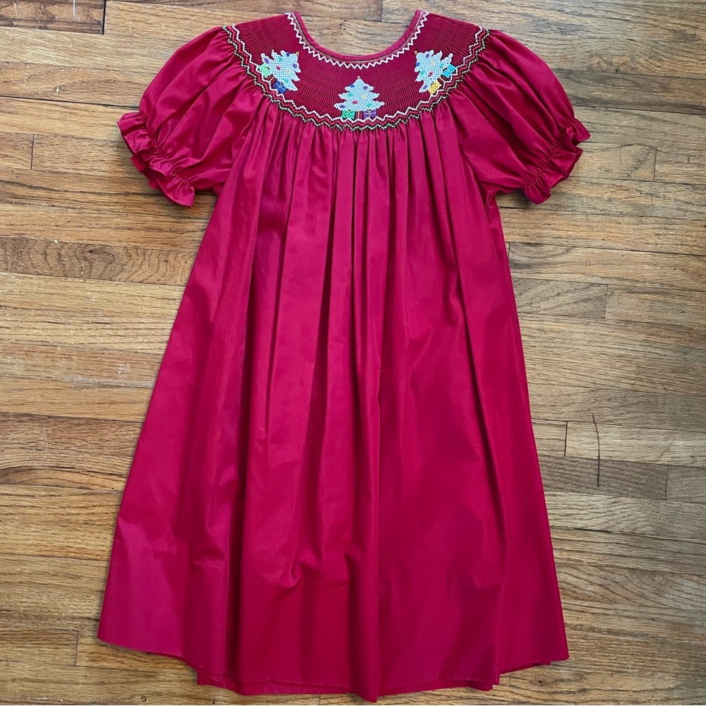Rosalina 4T Smocked Christmas Tree Dress Red Holiday Dress